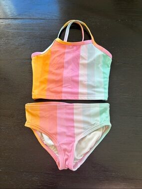 Hanna Andersson Girls' Rainbow Stripe Tankini - Yellow, Pink, Mint 4T